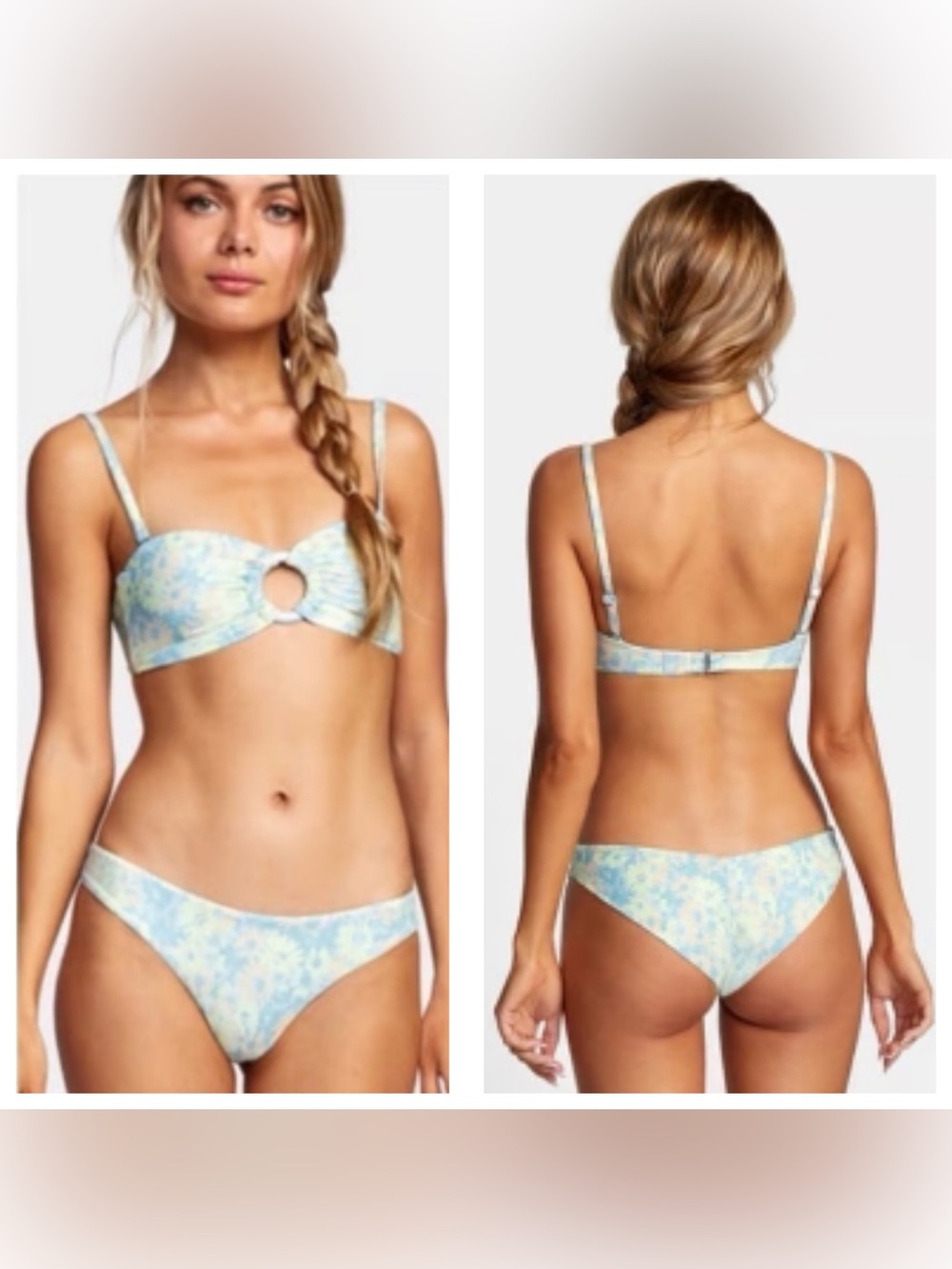 RVCA Field of Dreams Floral Bandeau M Top L Cheeky Bottom Tropical Bikini Set